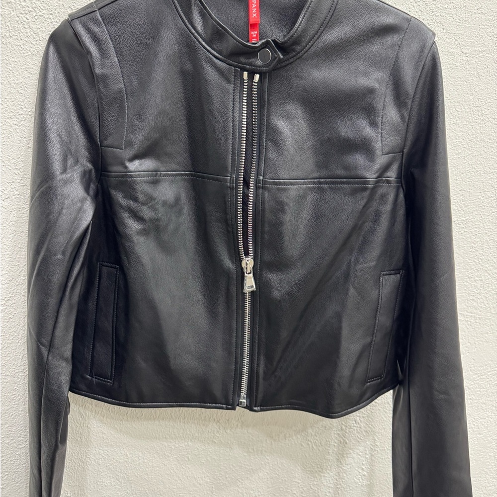 SPANX Black Leather Moto Jacket